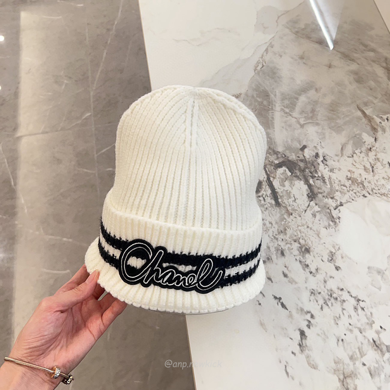 Chanel Knitted Cold Hat White Black Gray Brown (8) - newkick.cc